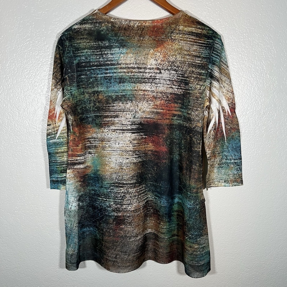 Jess & Jane Sheer Hem Artsy Jeweled 3/4 Sleeve Tunic Top Size S‎ Wearable Art - Picture 3 of 7